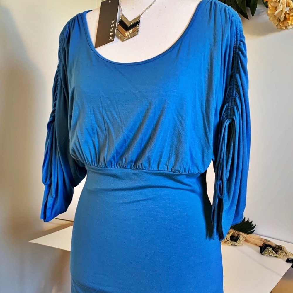 ⬇️ Kenar Beautiful Blue Rouched Sleeve Top Sm